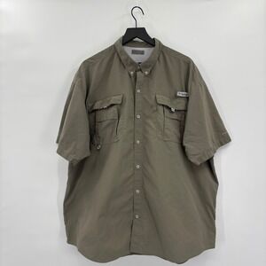 Columbia Mens Short Sleeve Button Up Shirt XXL Khaki Omni Shade UPF 30 Fishing
